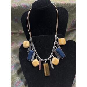 Chico’s yellow and blue agate silver statement necklace nwot